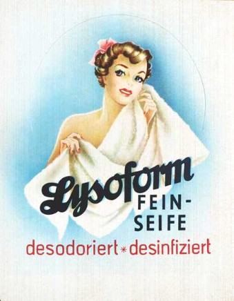 Lysoform Feinseife - "desodoriert - desinfiziert", Packungsaufsteller, Kurt Hilscher, um 1951 Lysoform Feinseife - "desodoriert - desinfiziert", Packungsaufsteller, Kurt Hilscher, um 1951